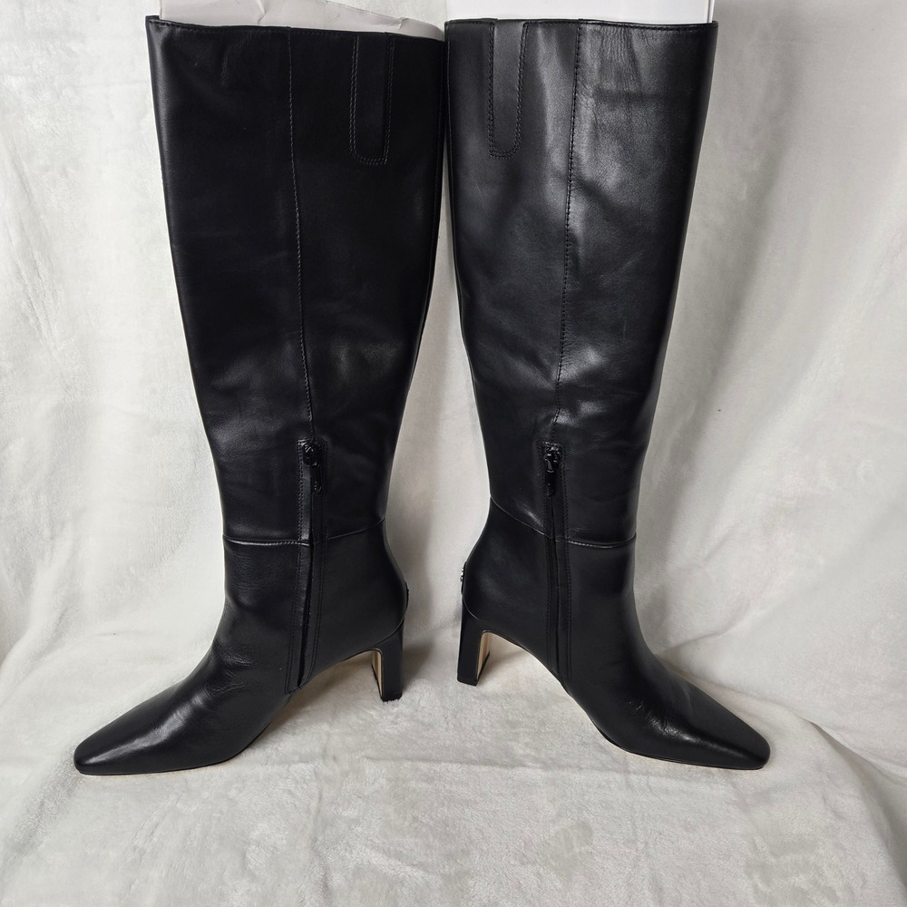 Sam Edelman Black Leather Knee High Pointed Toe Block Heel Boots Size 10M